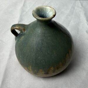 VTG‎ Mingei Style Studio Pottery Stoneware Jug Bud Vase Drip Glaze Blue Green